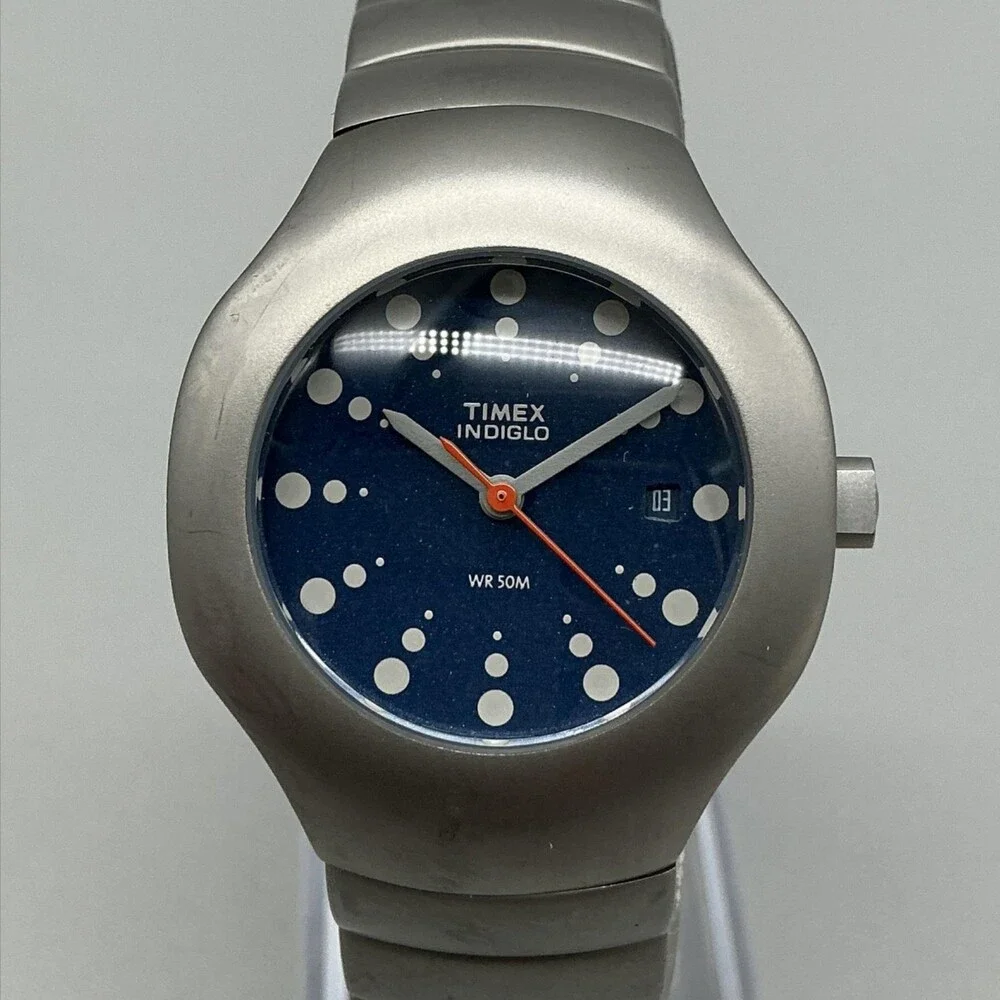 Y2K Timex Indiglo Womens Watch 32mm Blue Dot Dial Date New Battery 6.5